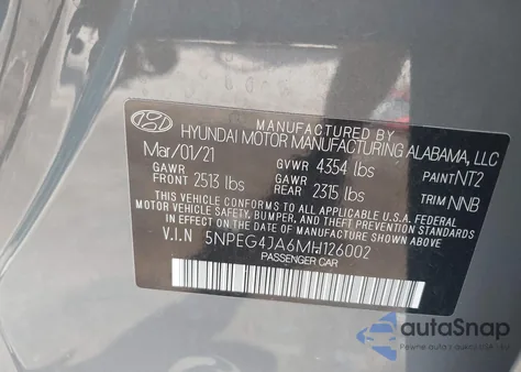 2021 Hyundai Sonata Se from USA, damaged, VIN 5NPEG4JA6MH126002